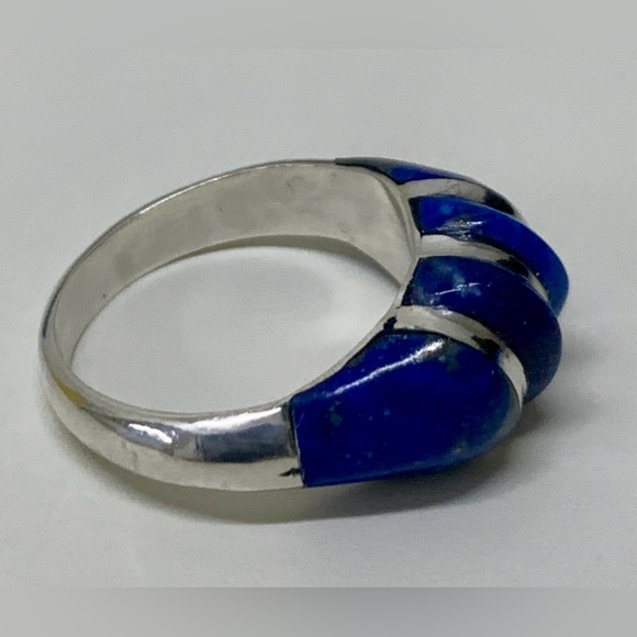 Early 20th Century Antique Art Deco Sterling Silver Lapis Lazuli Ring - Picture 11 of 16